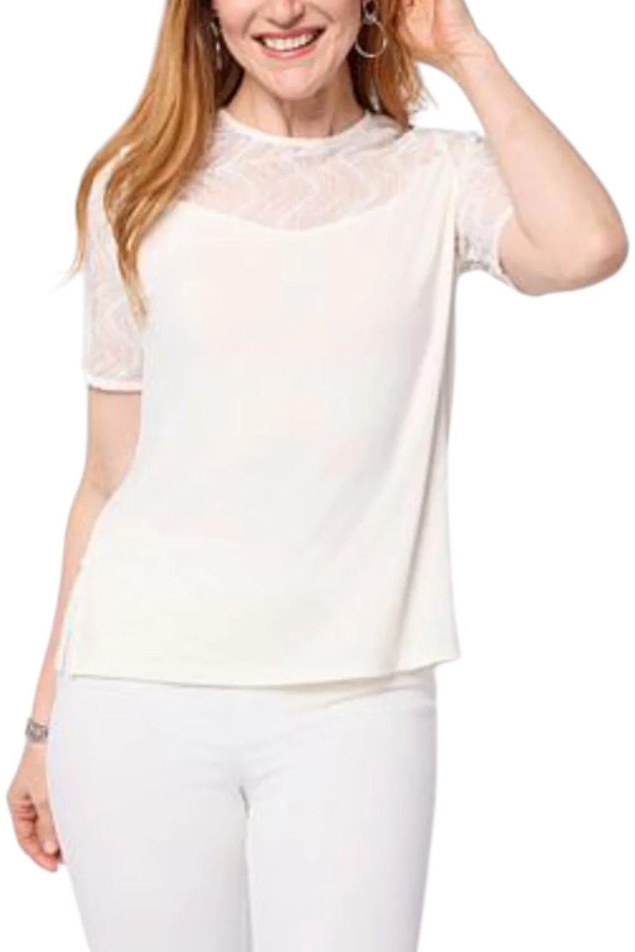 DG2 by Diane Gilman Women's Floral Lace Combo Top Porcelian - Regular